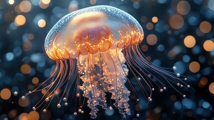 Sticker -   Close-up of a jellyfish with numerous bubbles covering its body and back