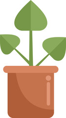 Sticker - Minimalist flat vector illustration featuring a green plant with three leaves growing in a terracotta pot, isolated on a white background