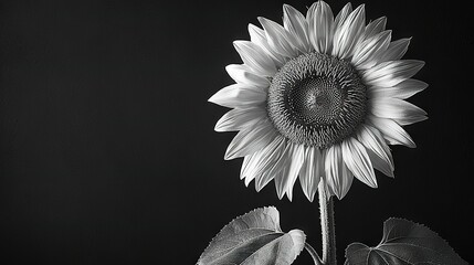 Poster -   Black-and-white photo of sunflower with sun in the background