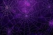 © SKIMP Art - purple background with spider webs Halloween design, flat vector illustration of cobwebs on a dark blue backdrop for a web banner or packaging paper texture Generative AI