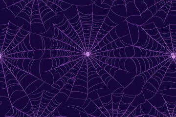 purple background with spider webs, Halloween pattern illustration of cobwebs on dark blue wallpaper for web design or print Generative AI