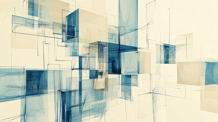 Poster - Abstract Geometric Composition with Blue and Beige Hues