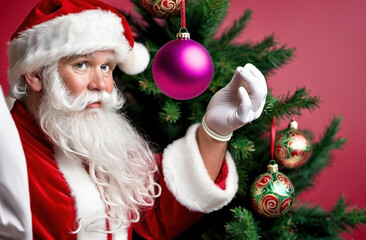 Santa Claus Putting A Christmas Bauble In A Christmas Tree At 27-9-2024