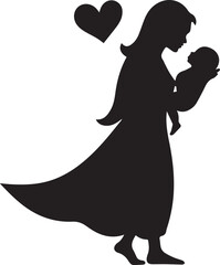 a black and white mother and daughter love silhouette design