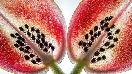 Sticker -   A zoomed-in image of a flower with water droplets on its petals and the interior of the petals