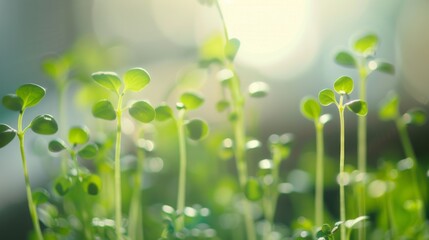 Canvas Print - Fresh green sprouts reaching for the sunlight, symbolizing growth and new beginnings in a vibrant setting.