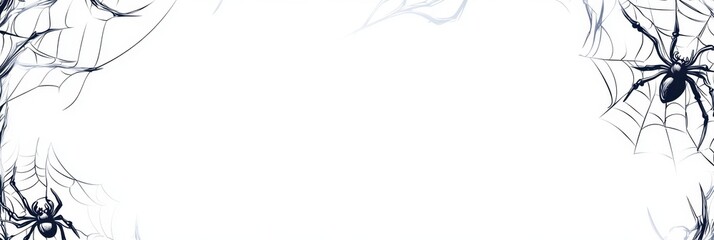 Wall Mural - cartoon-style spider webs hanging from the corners on a white background and white space between the