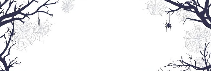 Wall Mural - cartoon-style spider webs hanging from the corners on a white background and white space between the