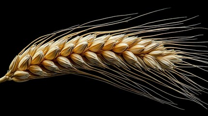 Canvas Print -   A close-up of a wheat stalk on a black background, featuring long and slender stalks of wheat in the foreground