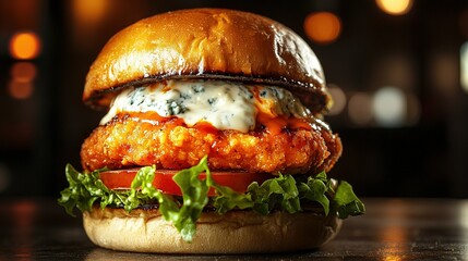 Sticker -  Chicken burger with lettuce, tomato, and sauce on a bun, served with lettuce on the side