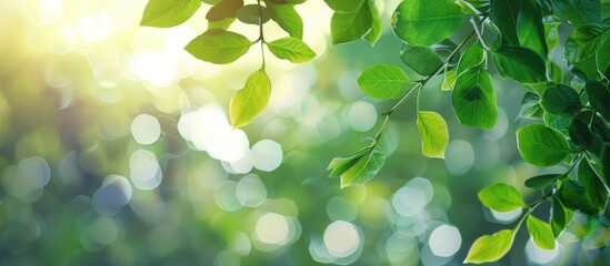 Wall Mural - Green Leaves Nature Blurred Background With Beautiful Bokeh