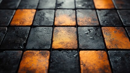 Canvas Print - Abstract Black and Orange Tile Pattern Texture