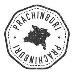 Poster - Prachinburi Map Stamp Retro Postmark. Silhouette Postal Passport. Seal Round Vector Icon. Badge Vintage Postage Design.	
