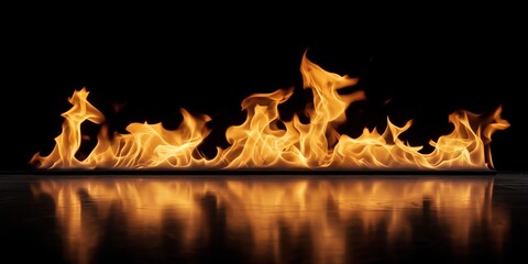Wall Mural - A long line of fire with a reflection of it in the water
