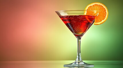 Sticker -   A close-up photo of an orange slice perched atop a wine glass filled with drink