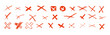 © A_Y_N - Set of crosses shapes. Red X handdrawn signs collection. No symbols for vote, quiz or survey. Simple choice icons. Cross doodle mark child handwritten. Vector illustration isolated on white bg