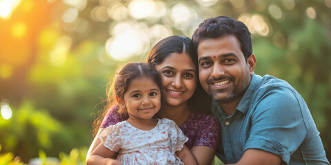 A family of three, a man and two children, are smiling and posing for a picture. Scene is happy and warm, as the family appears to be enjoying each other's company