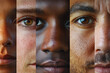 © 1 MEDIA - A detailed close-up collage showcasing the diverse beauty of human faces from different racial backgrounds, highlighting skin texture, eye color, and unique features