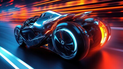 Futuristic Motorcycle Speeding Through Neon Lights