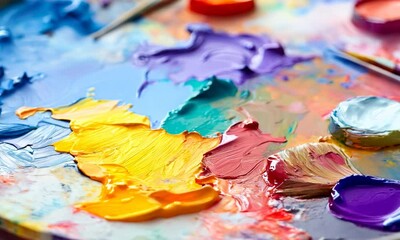 Wall Mural - a close up of paint and a brush on a table