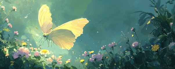 Wall Mural - Exquisite Close-Up of a Butterfly in a Lush Meadow