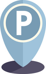 Poster - Blue map pin pointing parking location with letter p inside, isolated on white background