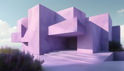 Wall Mural - Geometric Elegance: Minimalist Abstract Architecture in Soft Purple Hues and Gentle Shadows