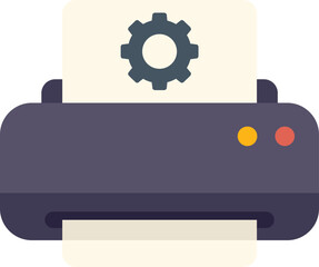 Canvas Print - Icon of a printer undergoing setup configuration, symbolized by a prominent cogwheel displayed on the paper