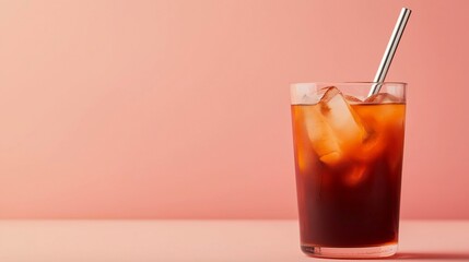 Wall Mural - cold coffee with ice in a glass