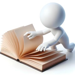 3D vector man and book on white background