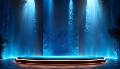 Wall Mural - Vibrant blue gradient backdrop featuring a radiant central light beam creating a dynamic, atmospheric ambiance