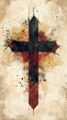 Abstract cross with red and black grunge effect