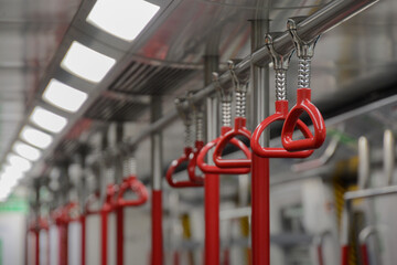 A close-up photo of train handles.