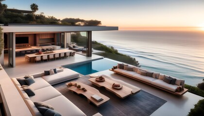 Opulent beachfront home with a stunning rooftop infinity pool offering panoramic Pacific Ocean views in Malibu, California