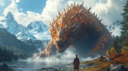 Canvas Print - Epic Dragon in a Mountainous Landscape