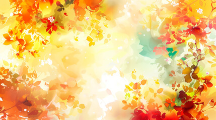 Autumn background abstract watercolor. Yellow, red, orange, green colors of tree leaves, fall forest.