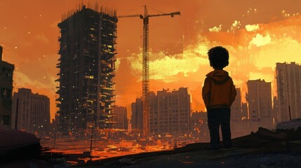 Poster - A lone figure silhouetted against a cityscape at sunset.