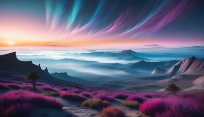 Canvas Print - Mystical landscape featuring abstract pointed mountains and enchanting surroundings