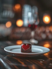 Wall Mural - A chocolate heart sits on a plate, ready for a sweet treat. AI.