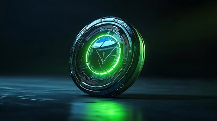 Sticker - Futuristic Green Glowing Circle Technology Concept