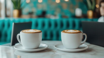 Business travelers taking a coffee break in a chic hotel cafe