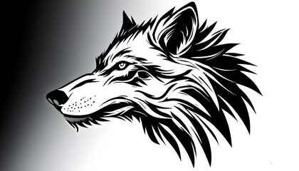 Wall Mural - sleek black and white wolf head logo with minimalist line-art silhouette against a clean white background