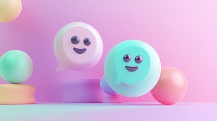 Wall Mural - Two 3D smiling chat bubbles on a pink background.