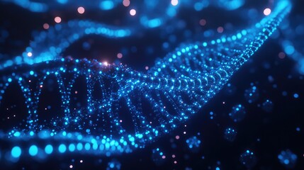 Wall Mural - abstract blue glowing dna helix with bokeh background.