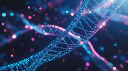 Wall Mural - a glowing dna helix with light particles, representing genetic code and scientific discovery.