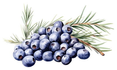 Canvas Print - PNG Watercolor juniper berries blueberry fruit plant.