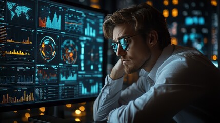 Wall Mural - analyst using business analytics and data management systems to generate reports with kpis and metri