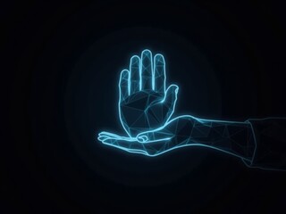 Wall Mural - hologram of hand doing gestures on black background