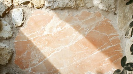 Sticker - Close up of a peach colored stone with a white vein pattern and a shadow from above.