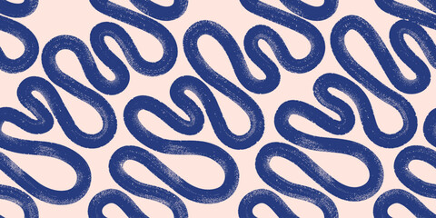 hand drawn bold brush wavy lines background. curly curved strokes vector seamless pattern. abstract 
